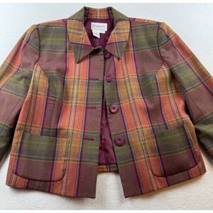 Chadwick's Plaid Blazer Jacket Petite Size 10P 100% Wool